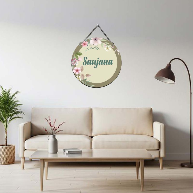 Personalized Floral Theme Name Plate Door Hanging  Custom With Wooden Door Hanger Nursery Wall Decor for Girls  Wall Art for Home, Bedroom & Office Decor